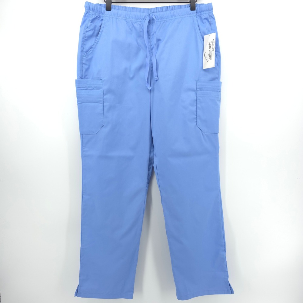 Butter-Soft Women Scrub‎ Pants Stretch Cargo L Ceil Blue Medical Uniform BSS2347